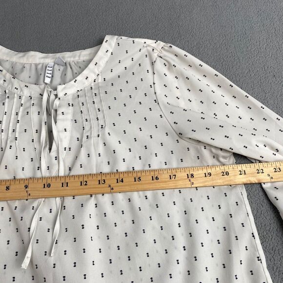 Elle Women’s size Large White Black Polka Dots Pleated  Half Sleeves Blouse - Picture 4 of 13